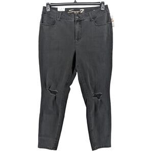 Seven7 Skinny Jeans 14W‎ Black Distressed Tummyless High Rise Contoured Fit Slim